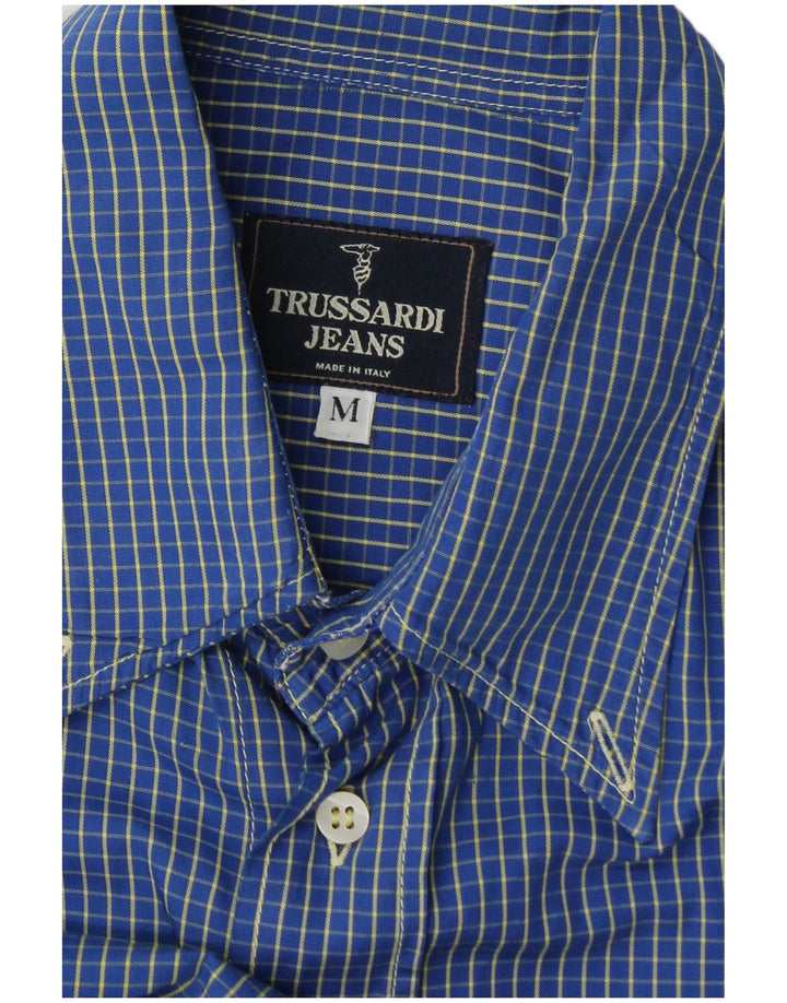 Cămașă de flanel pentru bărbați Trussardi Jeans, carouri albastre medii