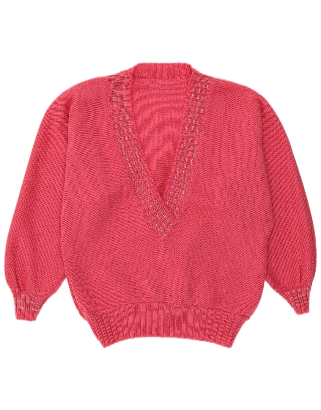 VINTAGE Pulover cu decolteu în V pentru femei UK 14 Roz mediu