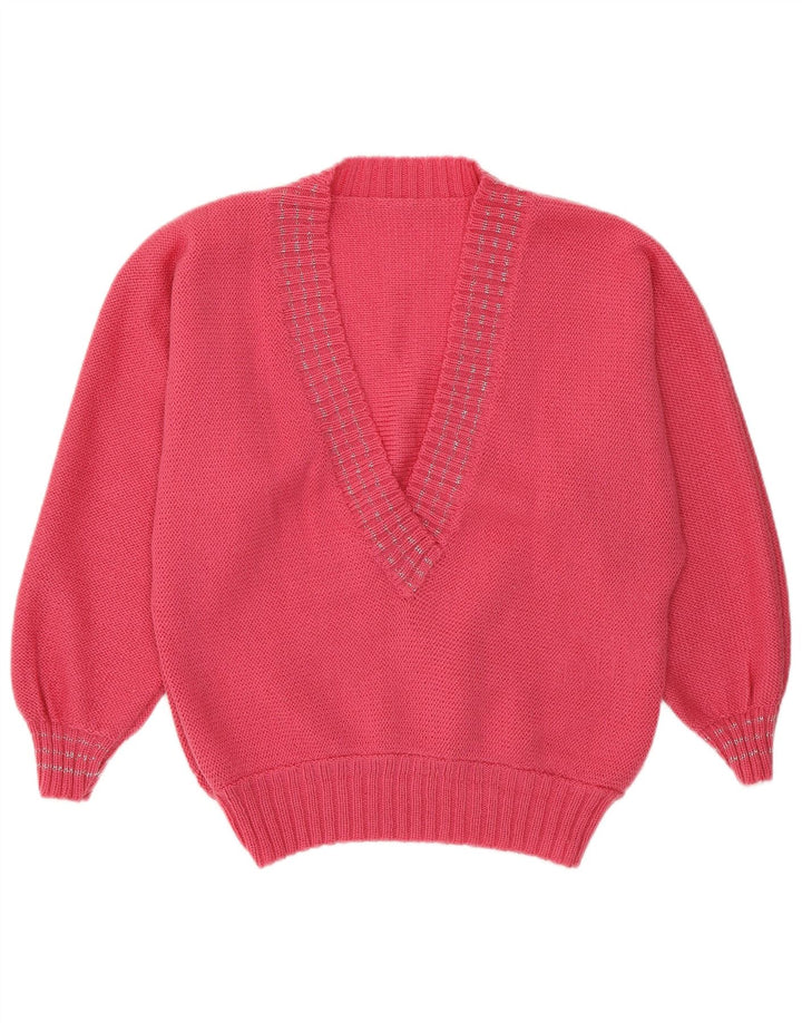 VINTAGE Pulover cu decolteu în V pentru femei UK 14 Roz mediu