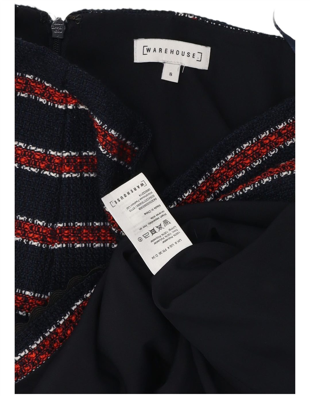 Fusta mini pentru femei WAREHOUSE UK 8 Small W26 Bleumarin Poliester cu dungi