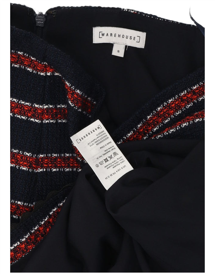 Fusta mini pentru femei WAREHOUSE UK 8 Small W26 Bleumarin Poliester cu dungi