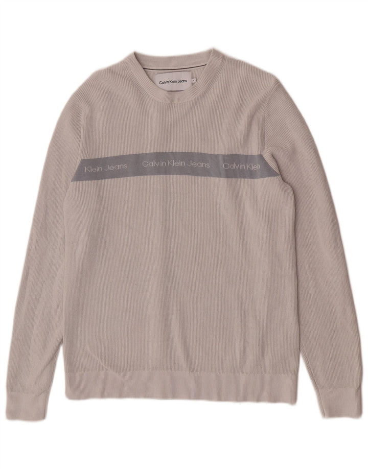 Pulover Calvin Klein Jeans pentru bărbați, cu gât roșu, gri mediu