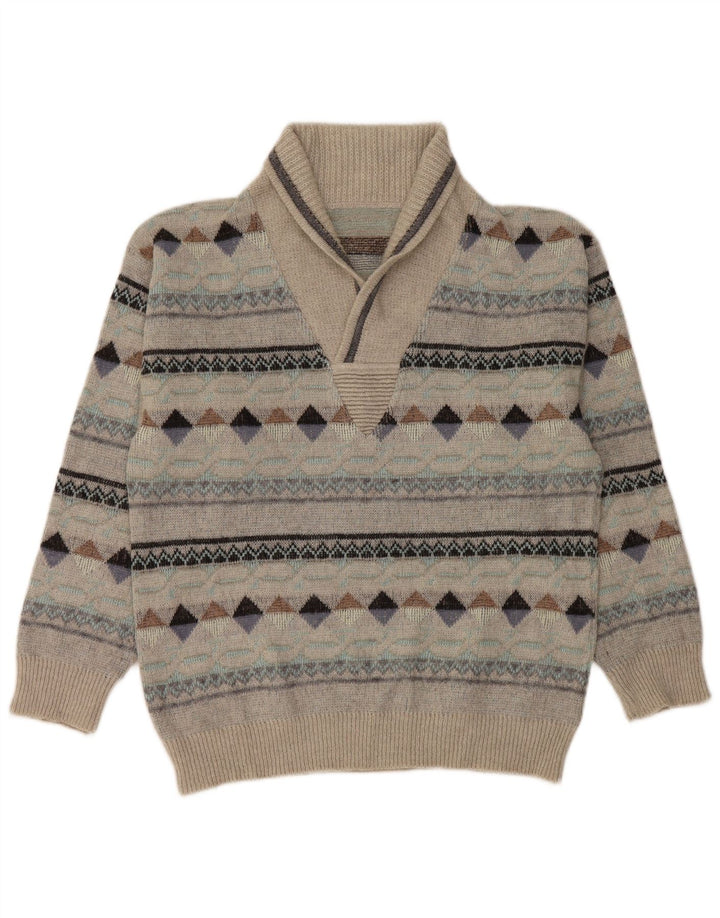 Pulover vintage pentru bărbați cu gât șal IT 50 Gri mediu Argyle/Diamond