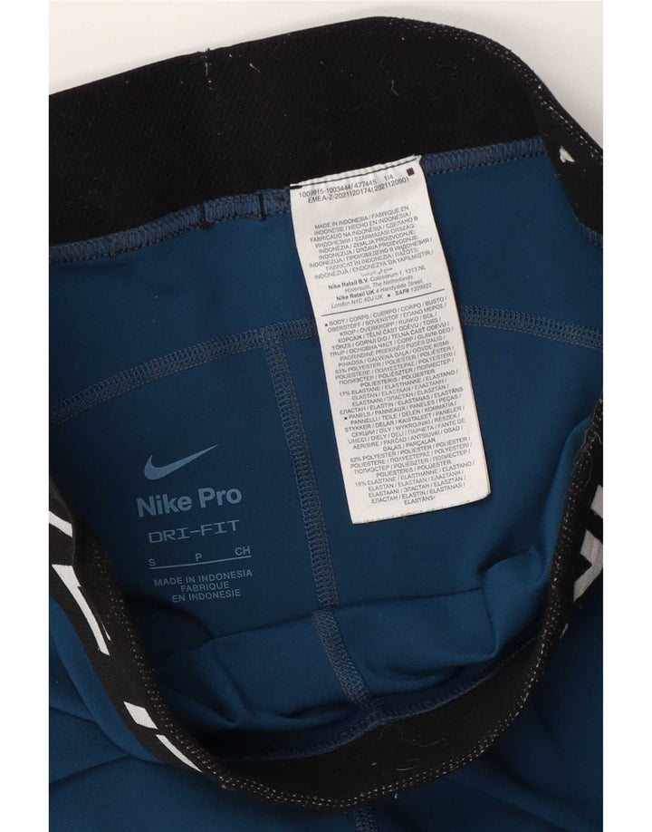 Leggings cu grafică Nike Dri Fit pentru femei UK 10 Mic, albastru, poliester bloc de culoare