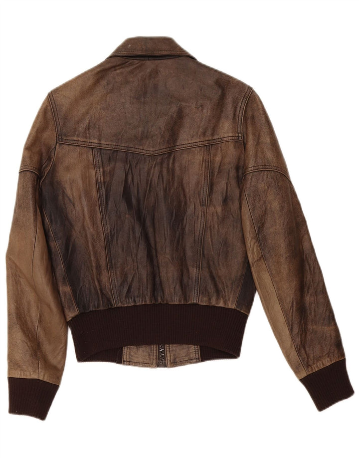 Jachetă de piele vintage pentru femei UK 6 XS maro