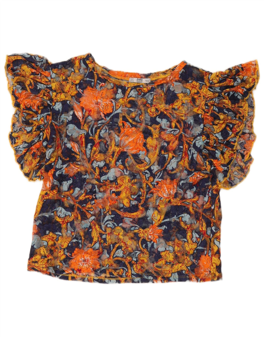 Bluză Zara Femei See Through Top UK 10 Mic Multicolor Floral