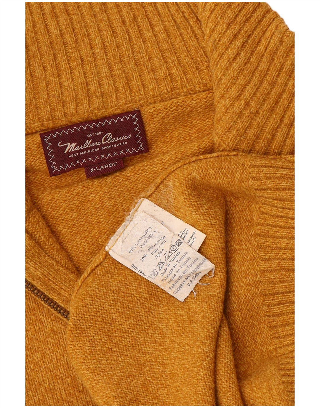 MARLBORO CLASSICS Pulover pentru bărbați cu fermoar și gât XL Lână maro