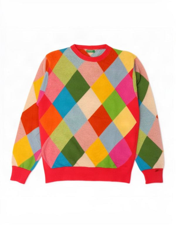 Pulover Benetton pentru femei cu decolteu triplu UK 16 mare, multicolor