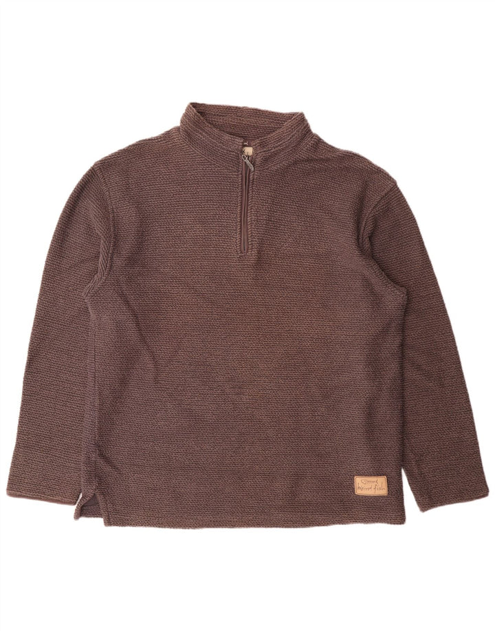 WEIRD FISH Hanorac pentru bărbați, cu fermoar și gât, pulover mare, maro, bumbac