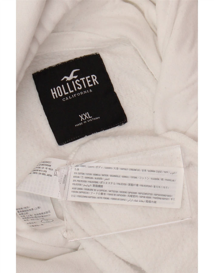 Pulover cu glugă cu grafică HOLLISTER pentru bărbați, bumbac alb 2XL