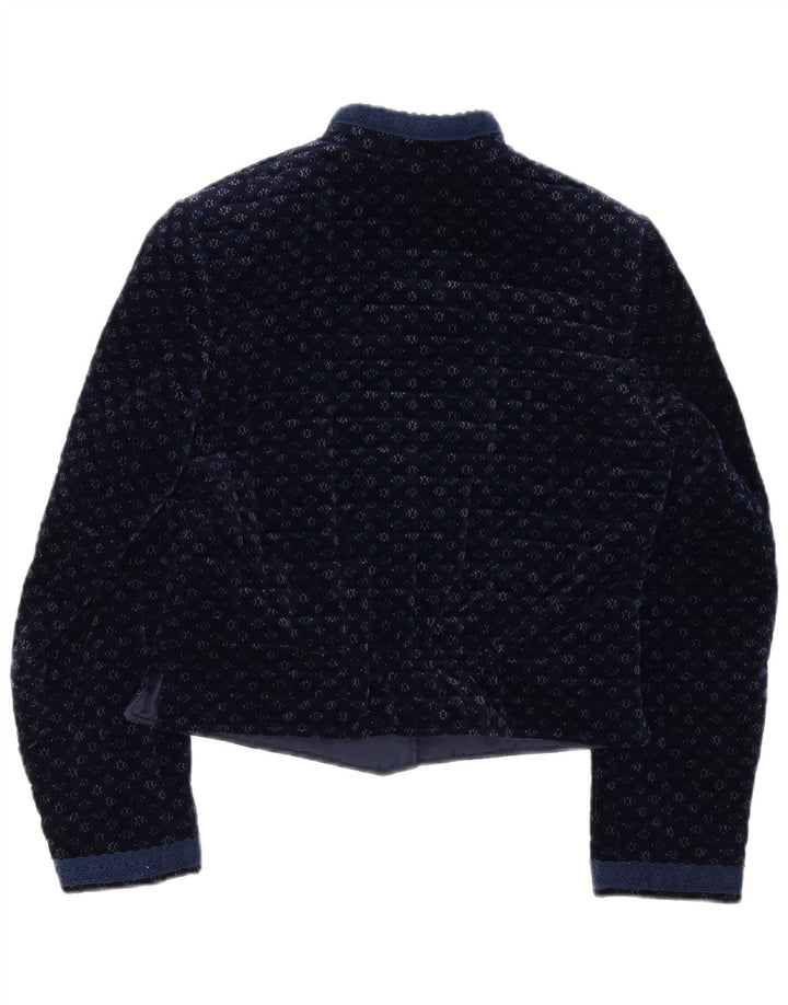 Jachetă Blazer Vintage pentru femei cu 7 nasturi UK 12 Medium Bluemarin Blue Spotted Bumbac