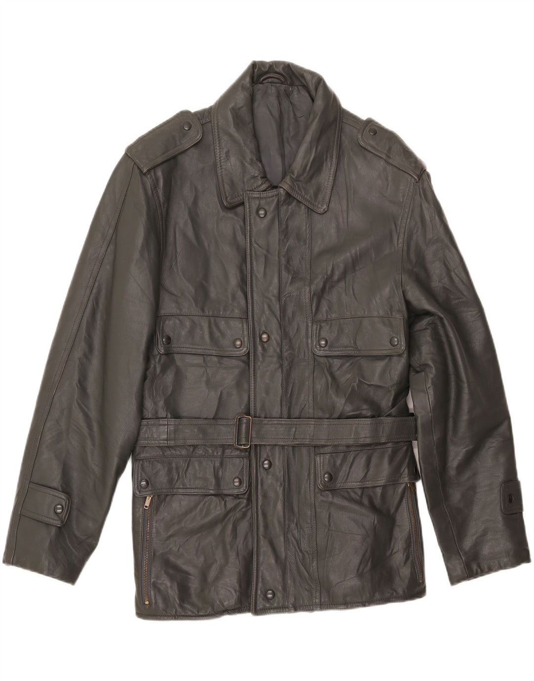 Jachetă militară din piele vintage pentru bărbați UK 38, gri mediu