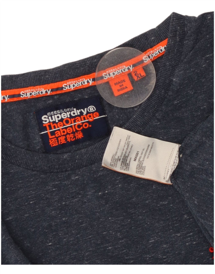 Tricou Superdry pentru bărbați, cu croiala normală, 2XL, bumbac cu pete, albastru bleumarin