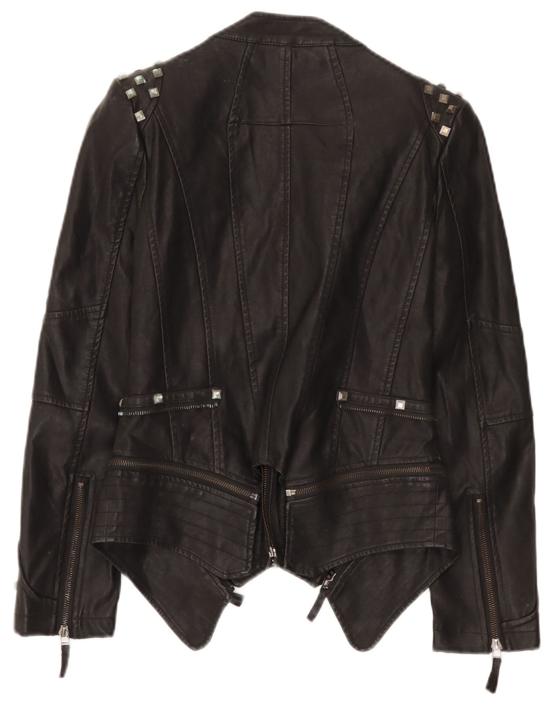 Jachetă motociclist din piele vintage pentru femei UK 10 Small Black