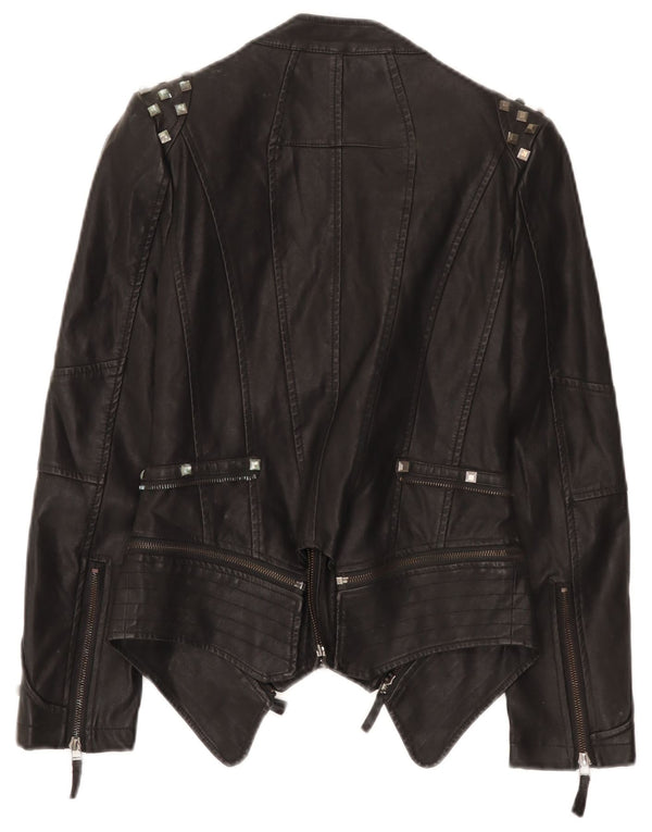 Jachetă motociclist din piele vintage pentru femei UK 10 Small Black