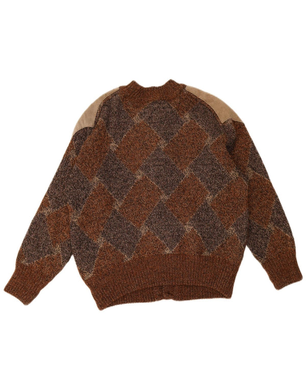 Pulover Cardigan Vintage pentru bărbați Maro mediu Argyle/Diamond