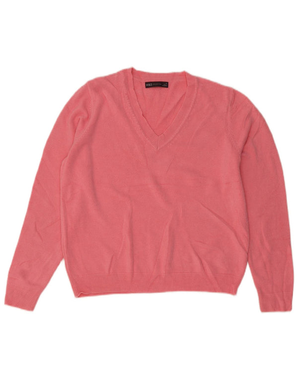 Pulover cu decolteu în V pentru femei Marks & Spencer UK 14 Acrilic roz mediu