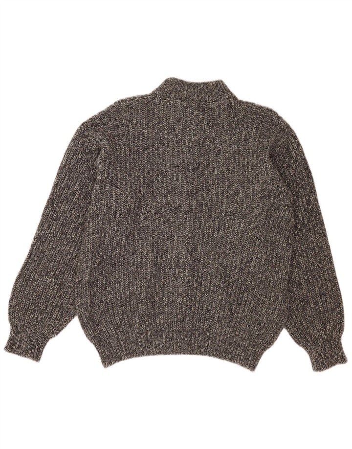 Pulover Cardigan Vintage pentru Damă UK 14 Lână de alpaca pete gri mediu