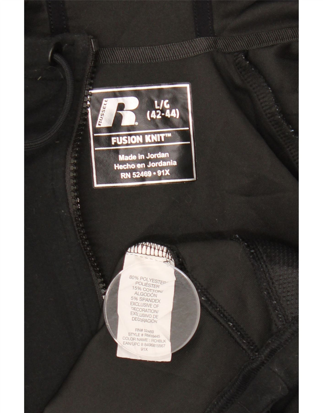 RUSSELL ATHLETIC Pulover cu capota cu fermoar pentru bărbați Marea Britanie 42/44 Poliester negru mare