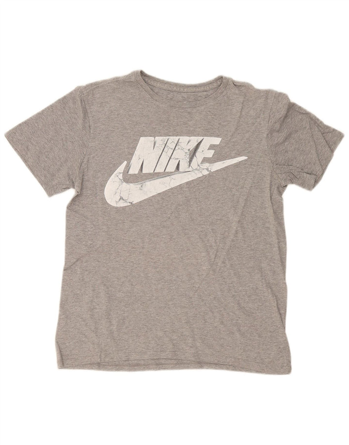 Tricou grafic Nike pentru bărbați, cu croială atletică. Top mic, gri, pete