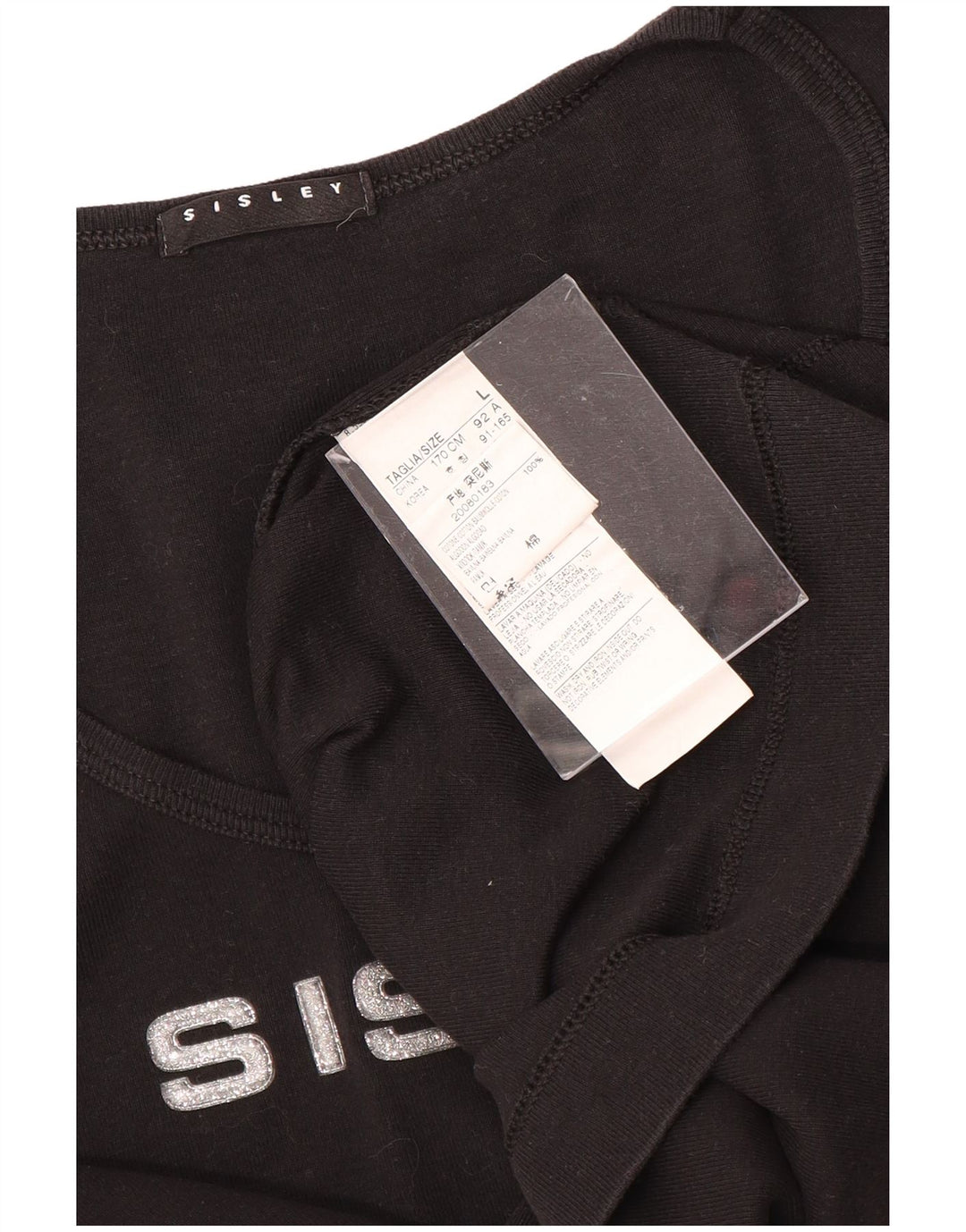 SISLEY Tricou cu grafică pentru femei Top UK 14, mare, negru, bumbac