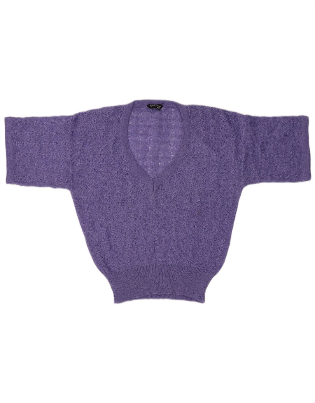 Pulover VINTAGE pentru femei cu mânecă scurtă cu decolteu în V, UK 14, violet mediu