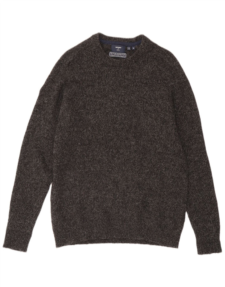 Pulover Superdry pentru bărbați cu gât crew, lână cu pete, gri mediu