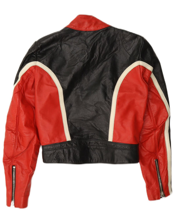 Jachetă vintage din piele pentru femei IT 38 XS, negru, color block