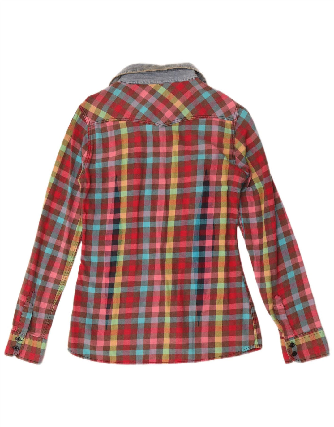 Cămașă de flanel vintage pentru femei UK 10, bumbac cu carouri multicolore mici