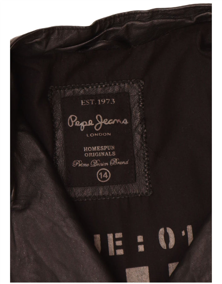 PEPE Jeans Jachetă Biker din piele pentru femei UK 14 Medium Black Leather