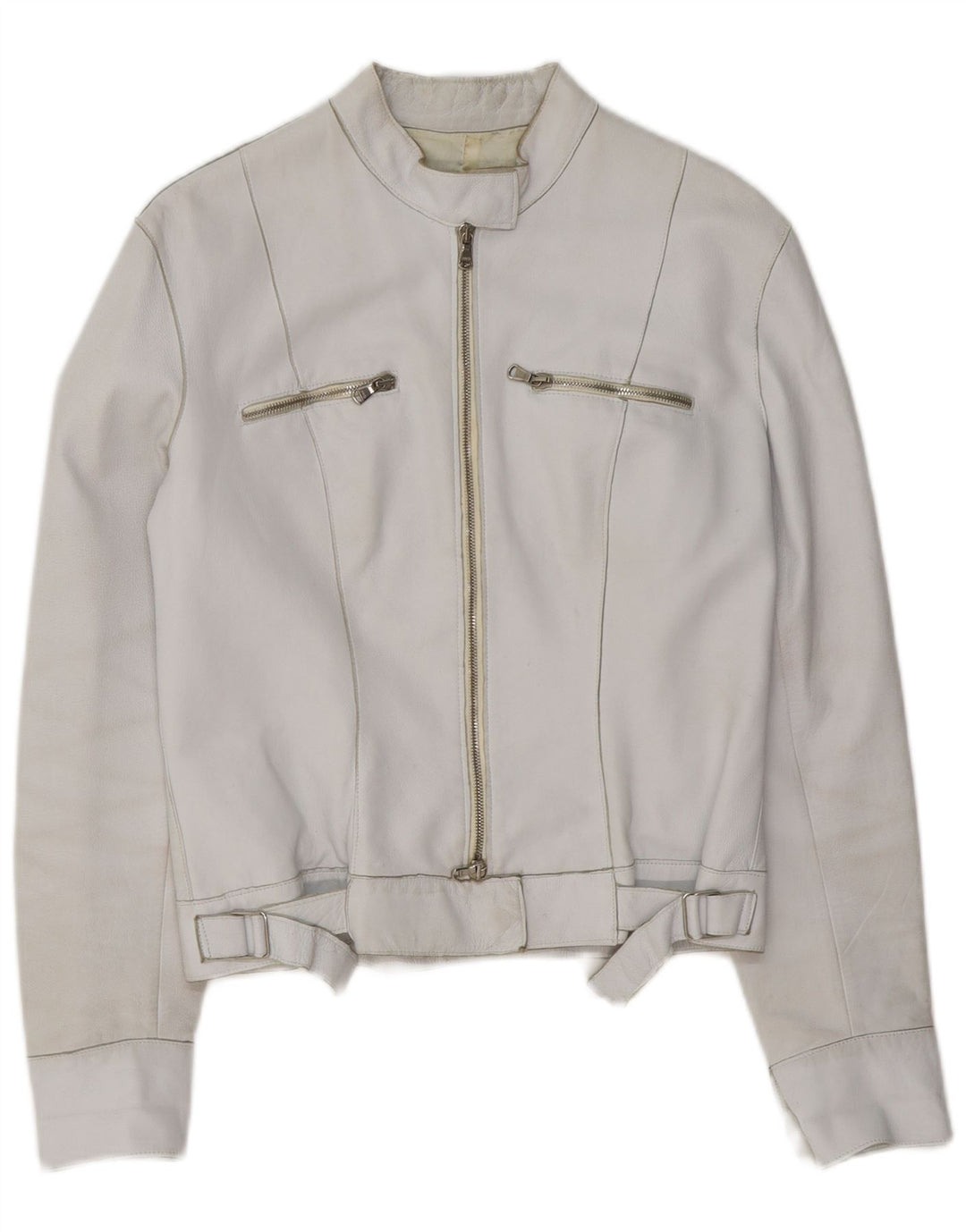 Jachetă motociclist din piele pentru femei Pinko UK 10 Small White