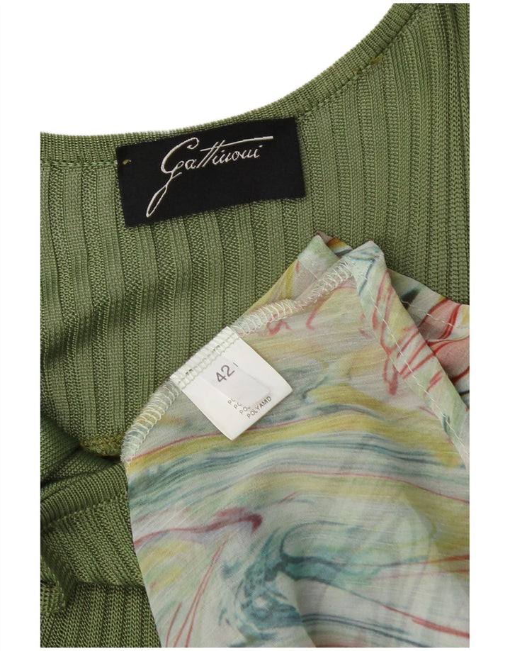 GATTINONI Womens Abstract Pattern Asymmetric Slip Dress IT 42 Medium Green