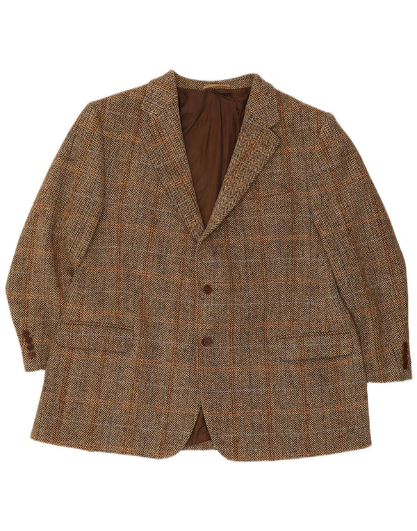 Jachetă pentru bărbați Harris Tweed cu 2 nasturi, UK 42 XL, maro, lână nouă, carouri