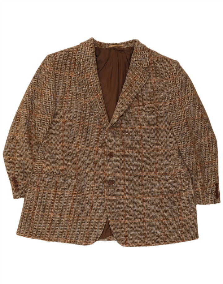 Jachetă pentru bărbați Harris Tweed cu 2 nasturi, UK 42 XL, maro, lână nouă, carouri