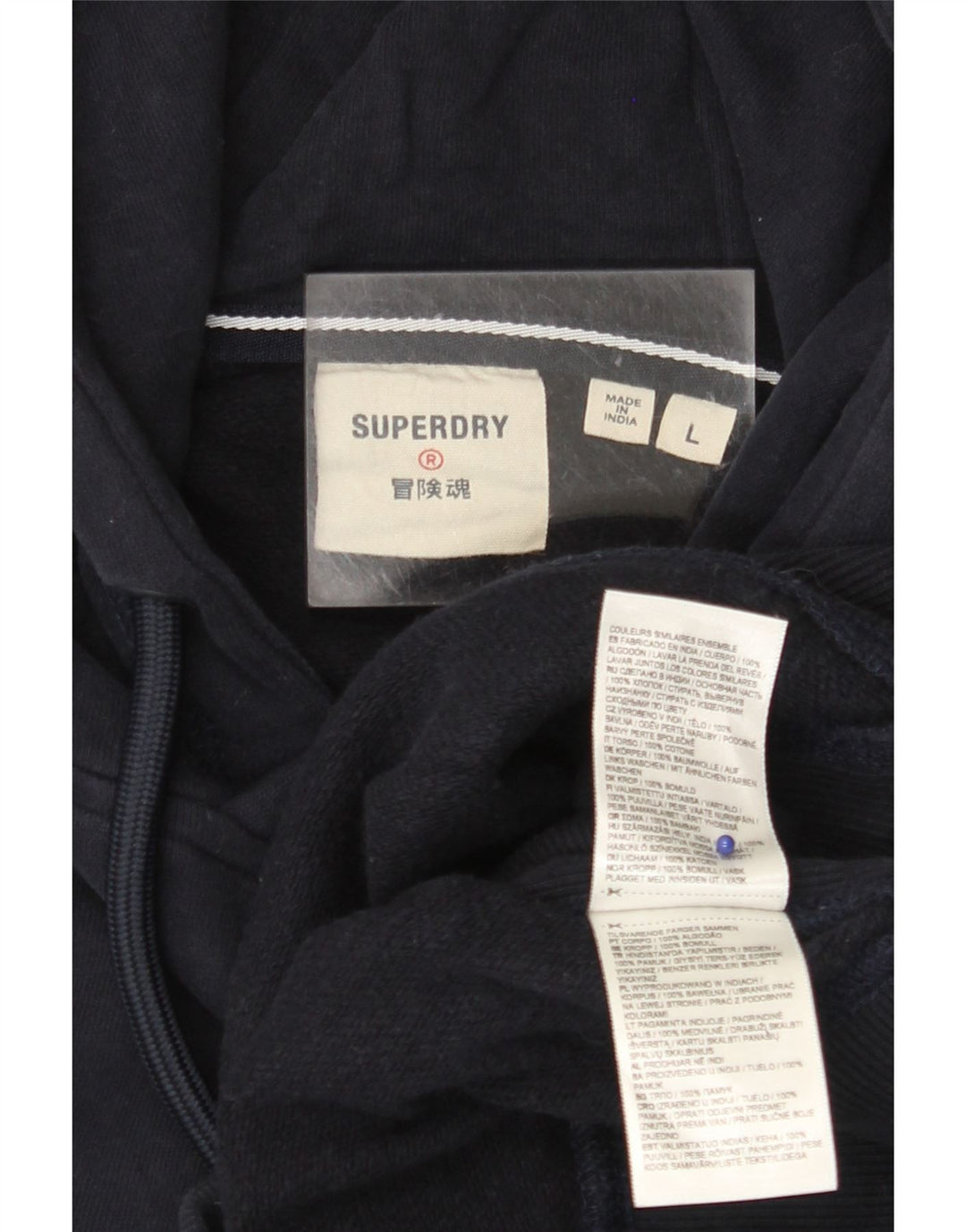 SUPERDRY Pulover cu glugă pentru bărbați din bumbac mare, albastru bleumarin