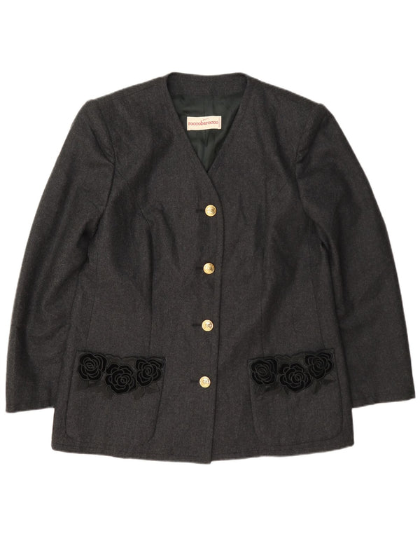 Roccobarocco Jachetă Blazer pentru Damă cu 4 Nasturi UK 14 Lână Florală Gri Mediu