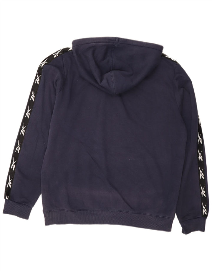 Pulover Reebok pentru bărbați cu glugă grafic, mediu din bumbac bleumarin