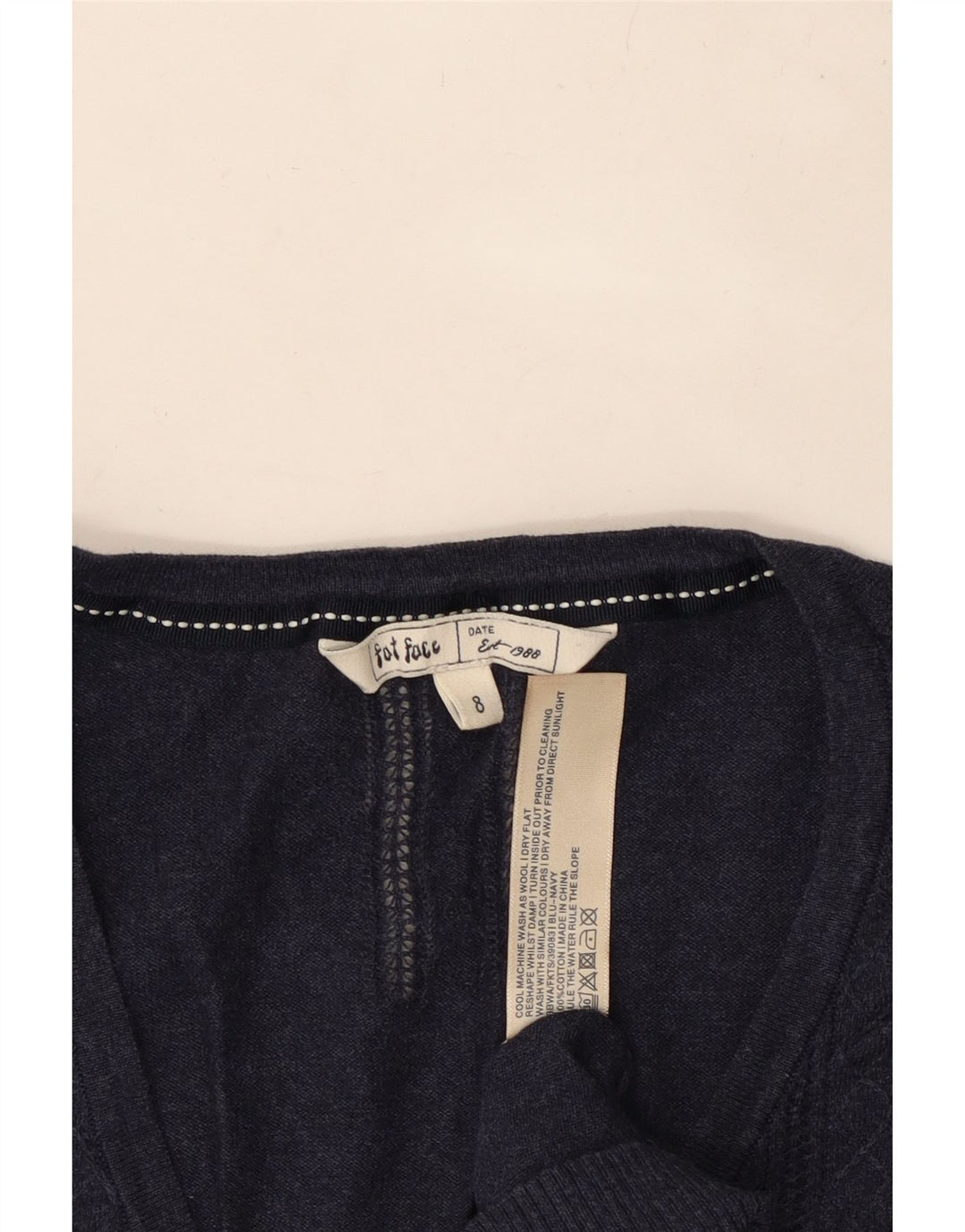 Pulover cardigan pentru femei FAT FACE cu mâneci 3/4 UK 8 mic bumbac bleumarin