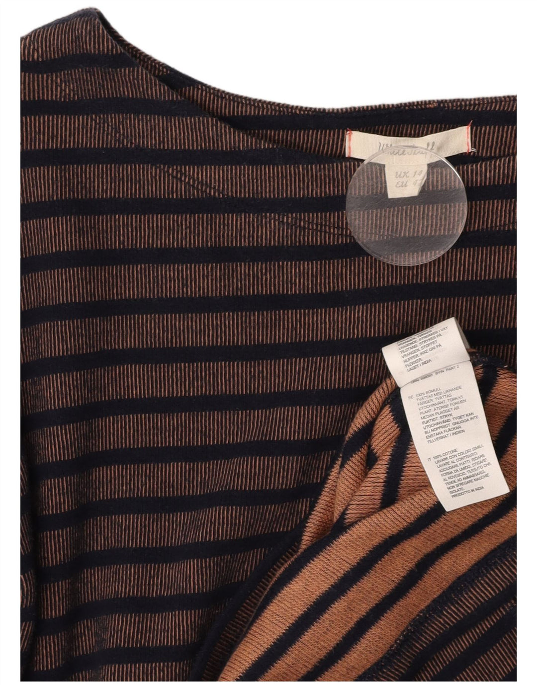 WHITE STUFF Rochie cu mânecă lungă pentru femei UK 14, mare, cu dungi maro