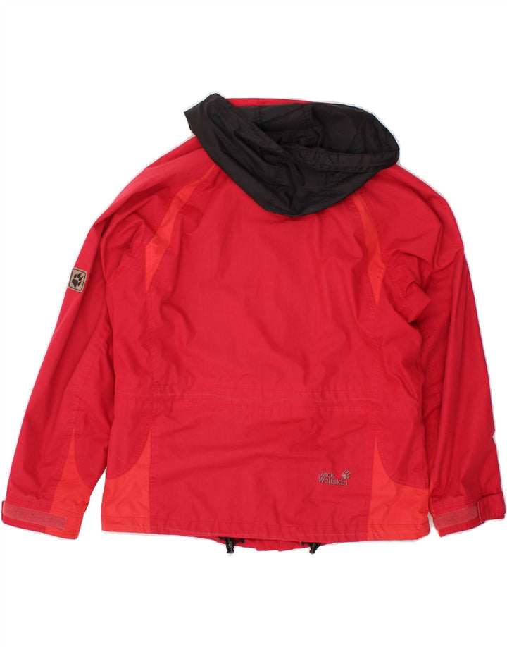 JACK WOLFSKIN Womens Hooded Rain Jacket UK 10 Small Red Colourblock Vintage Jack Wolfskin and Second-Hand Jack Wolfskin from Messina Hembry 