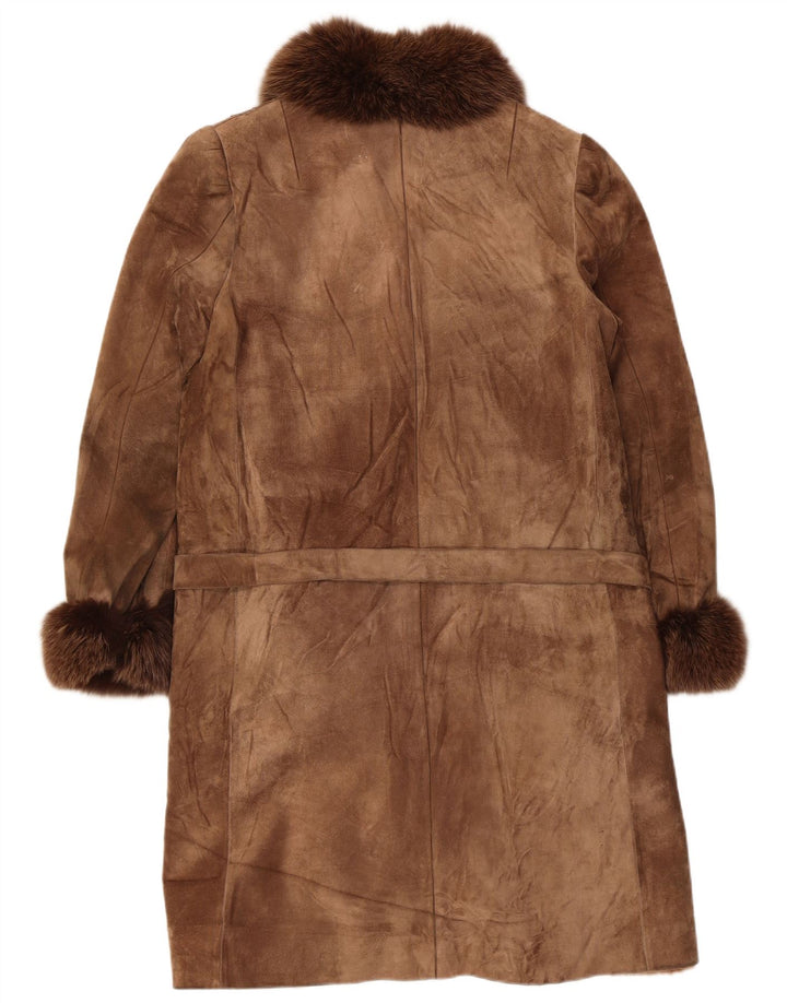 Pardesiu vintage pentru femei Sherpa din piele intoarsa UK 14 Maro Mediu