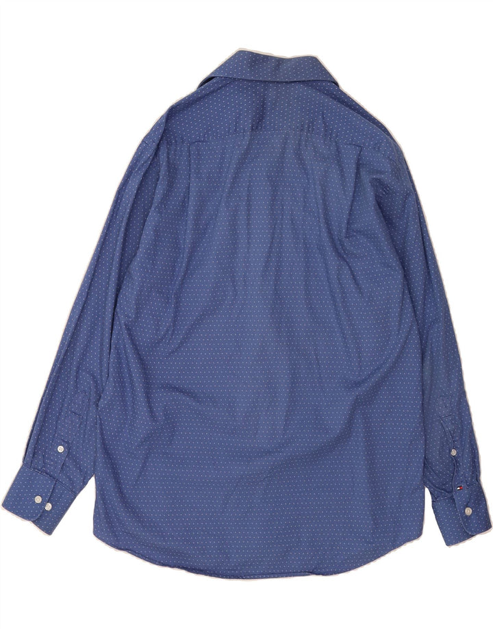 TOMMY HILFIGER Mens Regular Fit Shirt Size 16 Large Blue Spotted Cotton Vintage Tommy Hilfiger and Second-Hand Tommy Hilfiger from Messina Hembry 