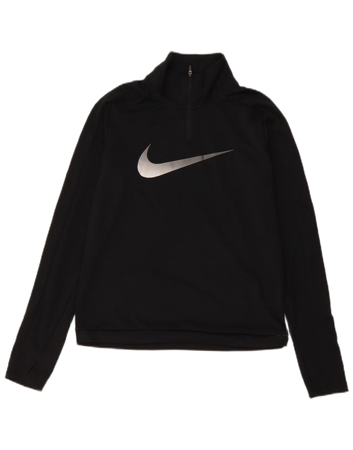 Top de trening Nike Dri Fit Zip Neck Pullover pentru femei UK 10 Small Black