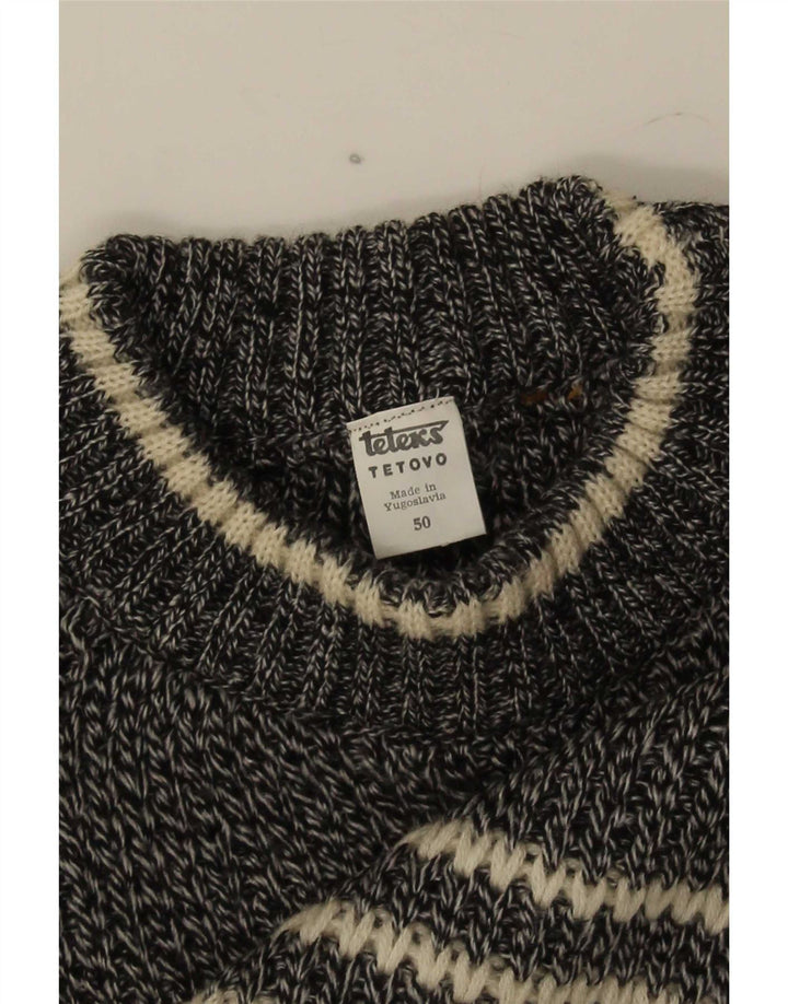 Pulover vintage pentru bărbați cu decolteu rotund EU 50, mediu, alb, geometric