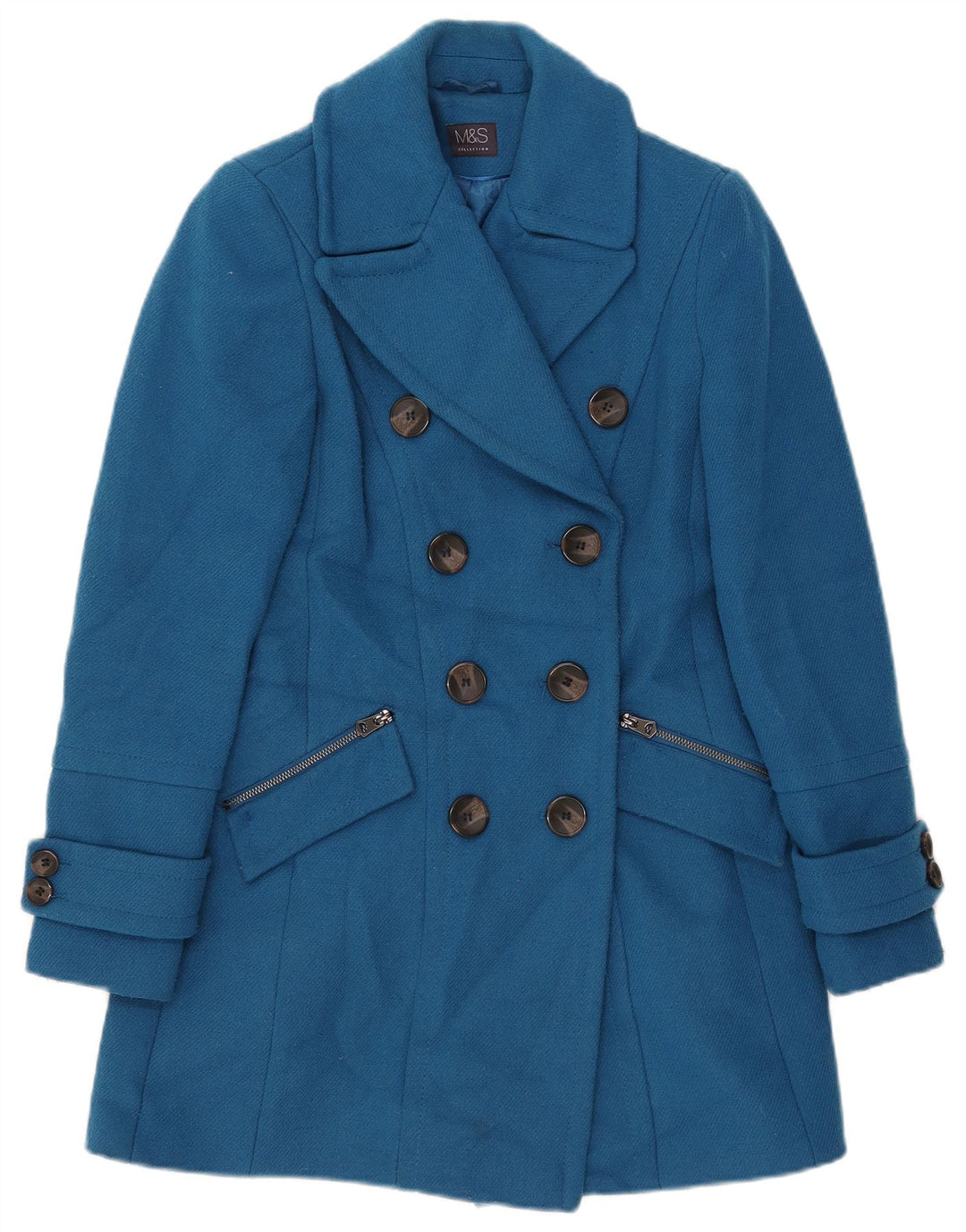 Marks & Spencer palton dublu pentru femei UK 6 XS poliester albastru
