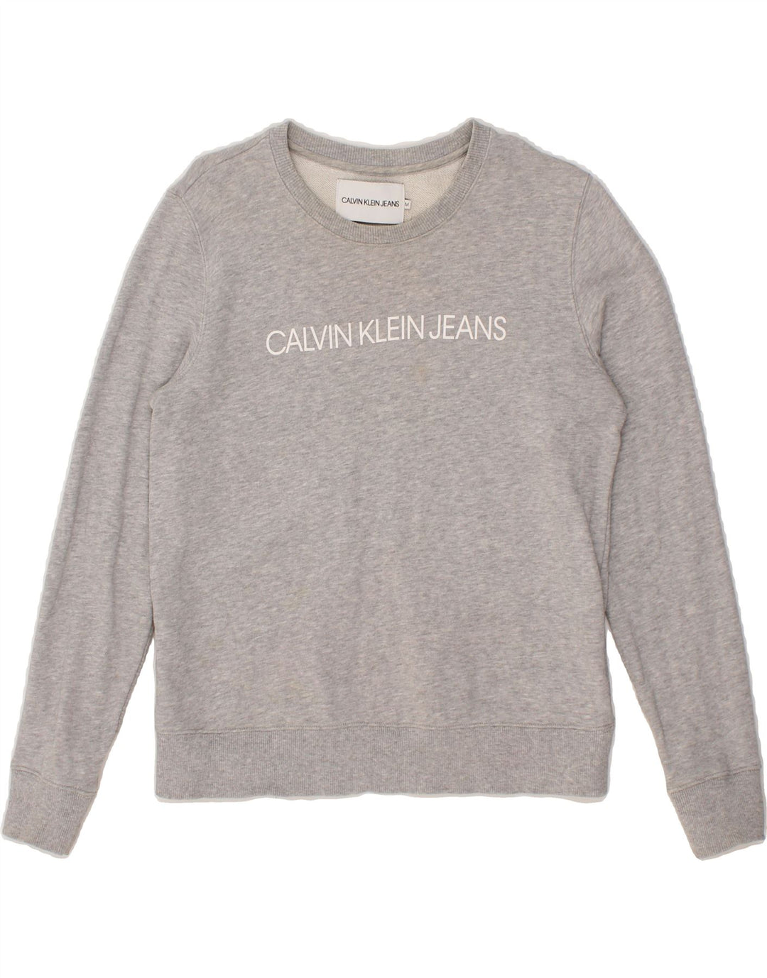 CALVIN KLEIN JEANS Womens Graphic Sweatshirt Jumper UK 14 Medium Grey Vintage Calvin Klein Jeans and Second-Hand Calvin Klein Jeans from Messina Hembry 
