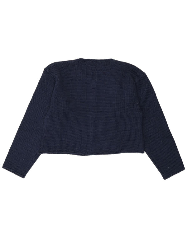 VINTAGE Pulover cardigan cu ursuleț de pluș pentru femei UK 10 mic, albastru marine, mozaic