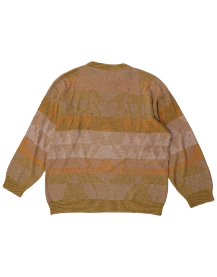 Pulover vintage pentru bărbați cu decolteu rotund, verde mediu, geometric