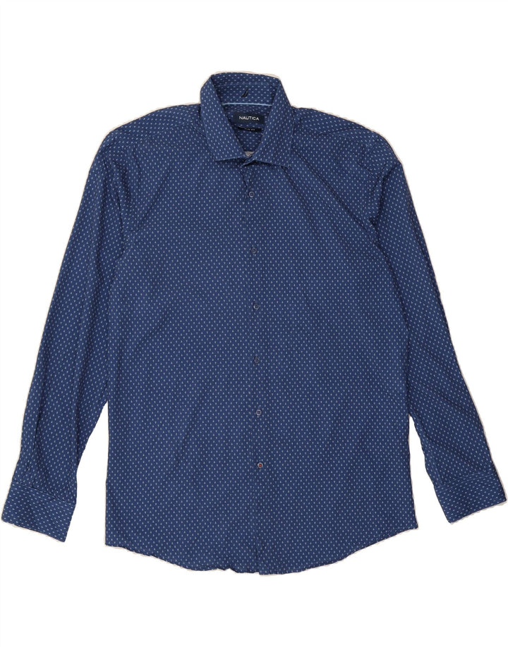 NAUTICA Mens Abstract Pattern Slim Fit Shirt Size 15 15 1/2 Medium Blue Vintage Nautica and Second-Hand Nautica from Messina Hembry 