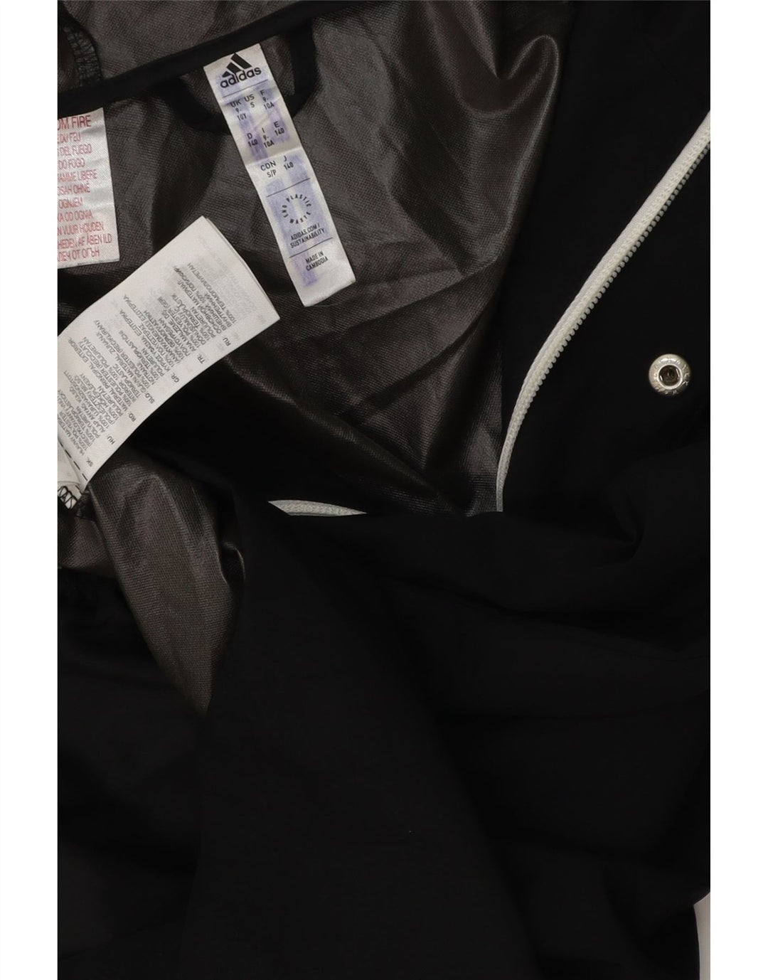 Jachetă de ploaie cu glugă ADIDAS pentru băieți 9-10 ani, poliester negru